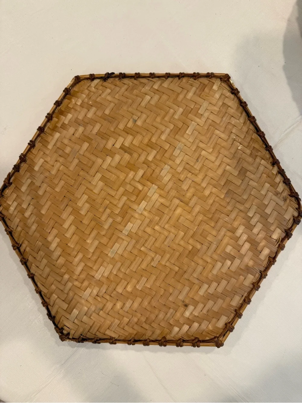 Handwoven Hexagon Bamboo Tray - Natural Brown vintage rattan tray